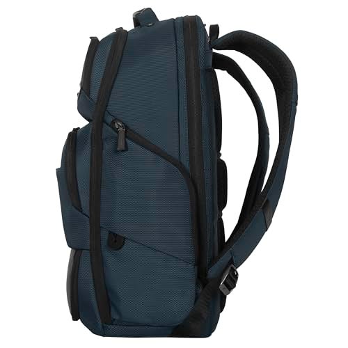 Targus HeritageLuxe Backpack 15-16” – Blue Laptop Bag with SafeSling Protection, RFID Pocket, USB-C Charging, Tracker Slot, Eco Fabric, Leather Accents - TBB65602GL - Image 4