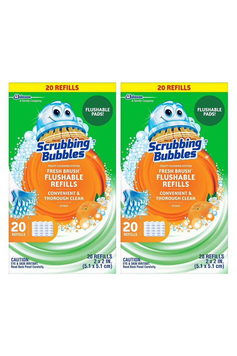 Scrubbing Bubbles Flushable Toilet Bowl Wand Cleaner Refills, Fresh Brush Cleaner Toilet Refill Pads, Removes Limescale & Odors, Citrus Scent, 20 Count (Pack of 2) - Image 1