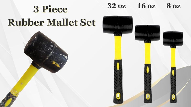 Benchmark - Rubber Mallet Set - 3 Sizes (8 oz, 16 oz, 32 oz) - Durable Low Recoil Rubber Heads with Sure Grip Fiberglass Handles - Image 3