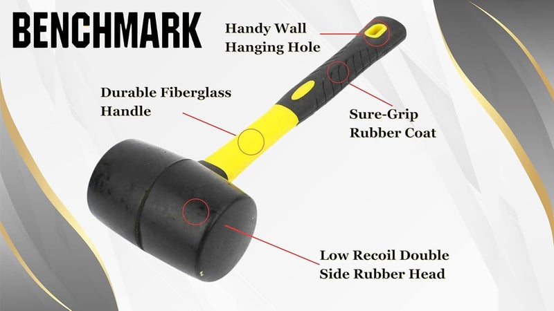 Benchmark - Rubber Mallet Set - 3 Sizes (8 oz, 16 oz, 32 oz) - Durable Low Recoil Rubber Heads with Sure Grip Fiberglass Handles - Image 2
