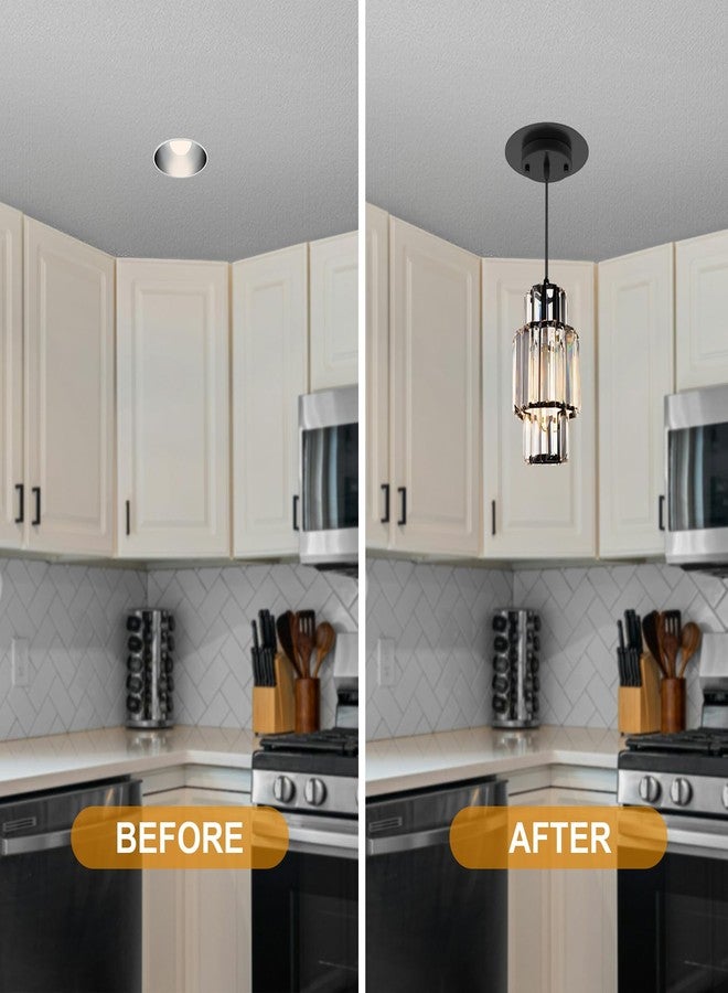 YIIZON R5 and 6 Recessed Can Light Conversion Kit, Fixture Upgrade, Pendant & Hanging Light, Ceiling Fan Compatible, 7¾ Inch Flat Steel Ceiling Medallion, Black Finish - Image 4