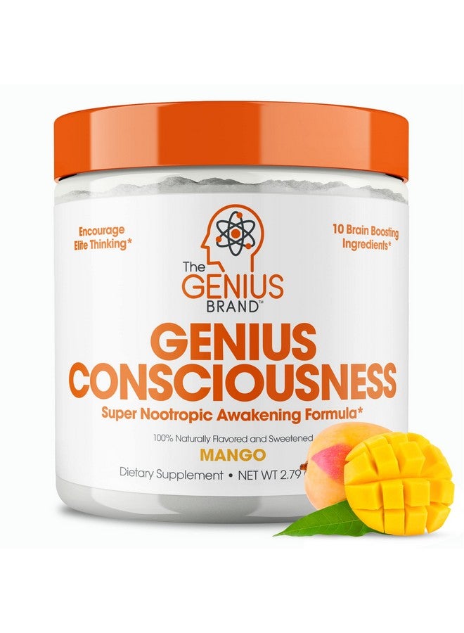 The Genius Brand مكمل مسحوق دماغي خارق للوعي من جينيوس بنكهة المانجو لتعزيز التركيز والوظائف الإدراكية والتركيز وزيادة الذاكرة ألفا جي بي سي وفطر ليوينغ للطاقات العصبية والذكاء - Image 2