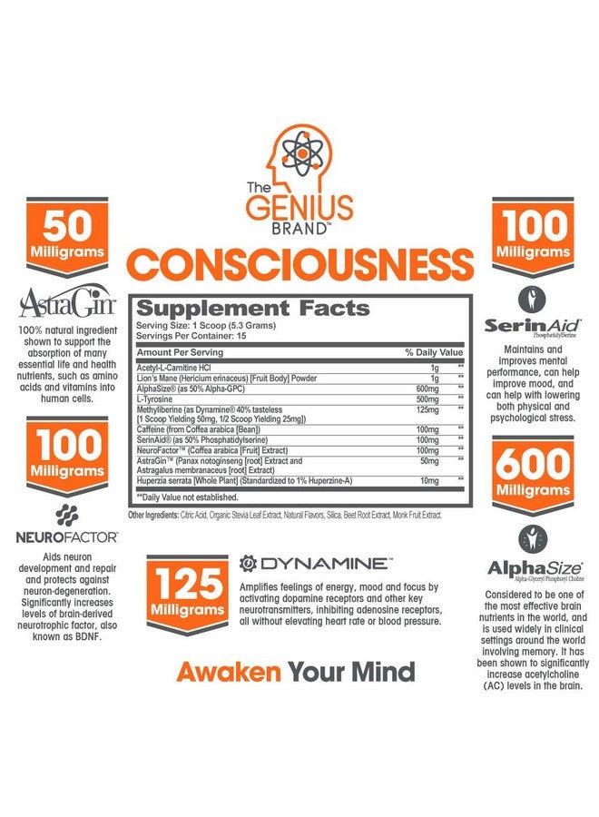 The Genius Brand مكمل مسحوق دماغي خارق للوعي من جينيوس بنكهة المانجو لتعزيز التركيز والوظائف الإدراكية والتركيز وزيادة الذاكرة ألفا جي بي سي وفطر ليوينغ للطاقات العصبية والذكاء - Image 4
