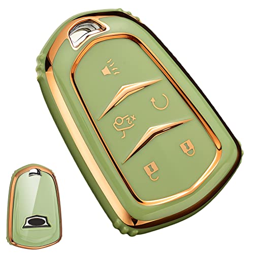 Cacacar غطاء مفتاح كاديلاك كاكاسار، غطاء مفتاح فوب ناعم من TPU لحماية كاملة لغطاء مفتاح كاديلاك إسكاليد ATS CTS STS SRX XT5 CT6، أخضر - Image 1