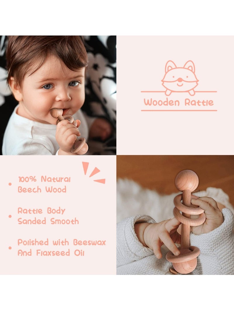 MIXDE Baby Shower Gifts, New Born Baby Gifts for Boys, Unique Baby Gifts Basket Essential Stuff - Baby Lovey Blanket Newborn Bibs Socks Wooden Rattle & Greeting Card, Newborn Baby Gift Set  - Image 4