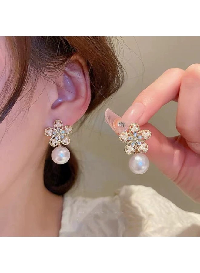 Goolsky أقراط زهور اللؤلؤ من الفضة الإسترلينية 925 - تصميم كوري لطيف وجميل، أقراط عصرية للخريف والشتاء - Image 1