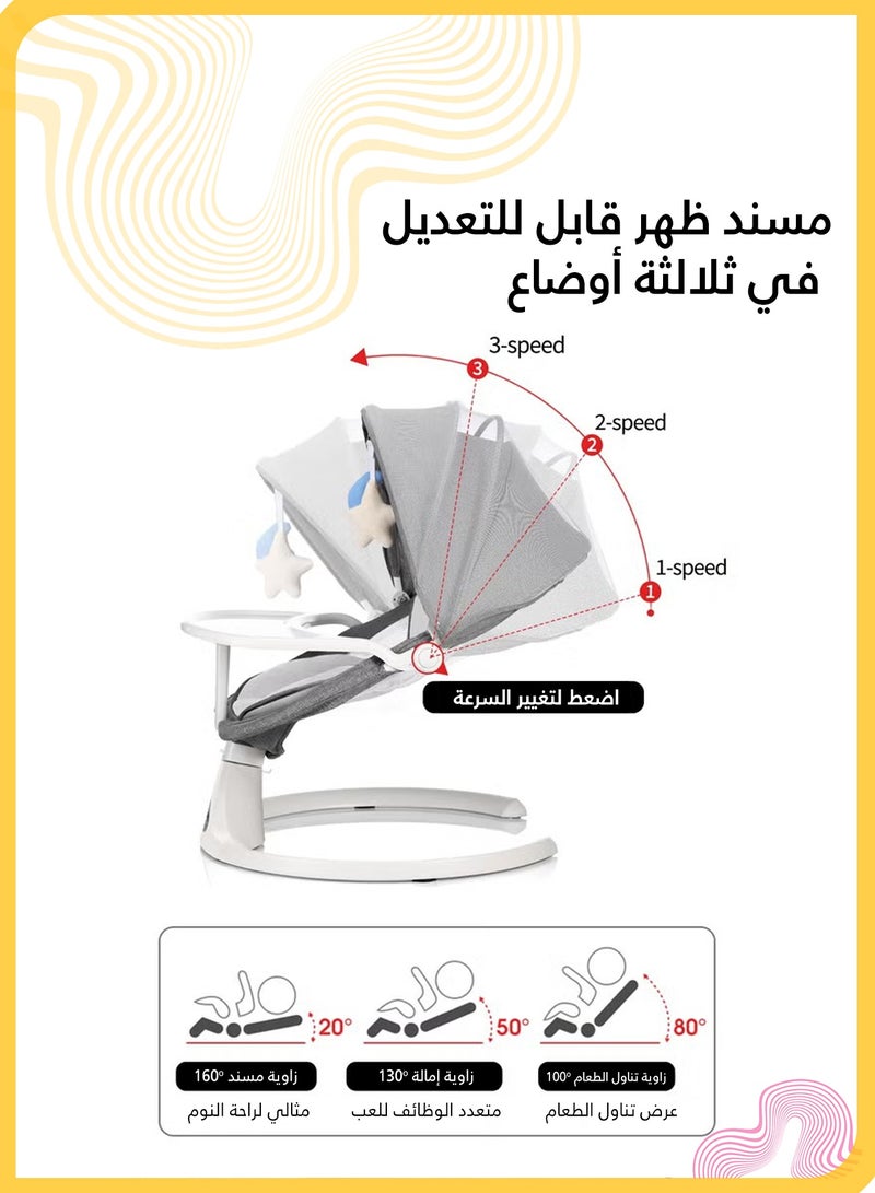 She&Little Baby Swing for Infants, Bluetooth Infant Swing with Music Speaker, Bluetooth Touch Screen/Remote Control Timing Function with 5 Speeds, 3 Seat Positions,8 Music, 5 Point Harness Belt- Grey  - Image 4