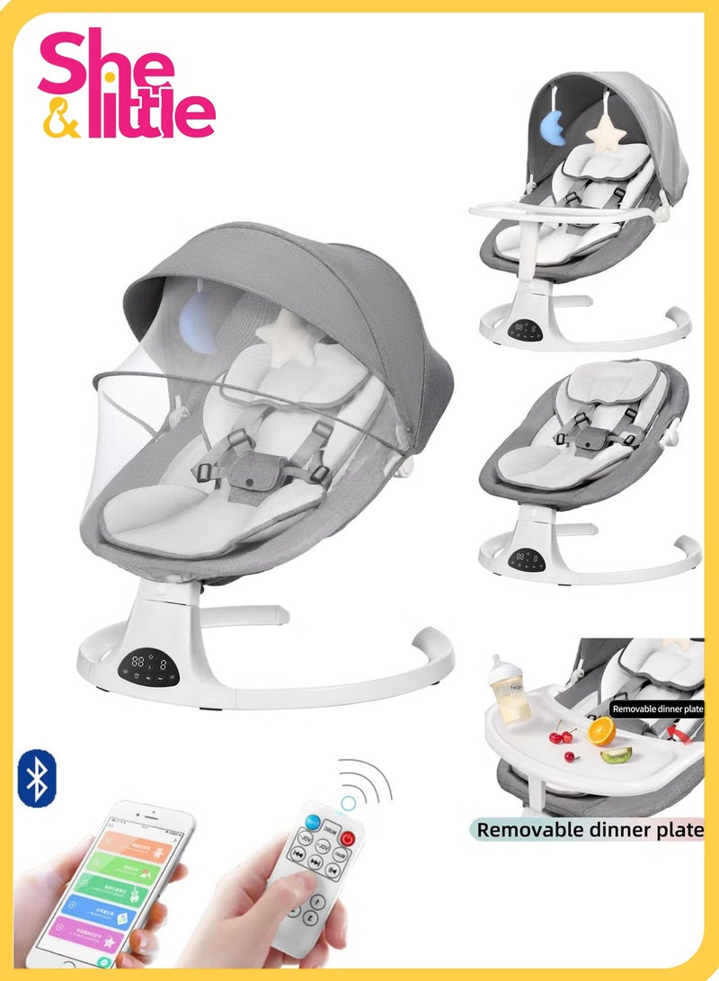 She&Little Baby Swing for Infants, Bluetooth Infant Swing with Music Speaker, Bluetooth Touch Screen/Remote Control Timing Function with 5 Speeds, 3 Seat Positions,8 Music, 5 Point Harness Belt- Grey  - Image 1