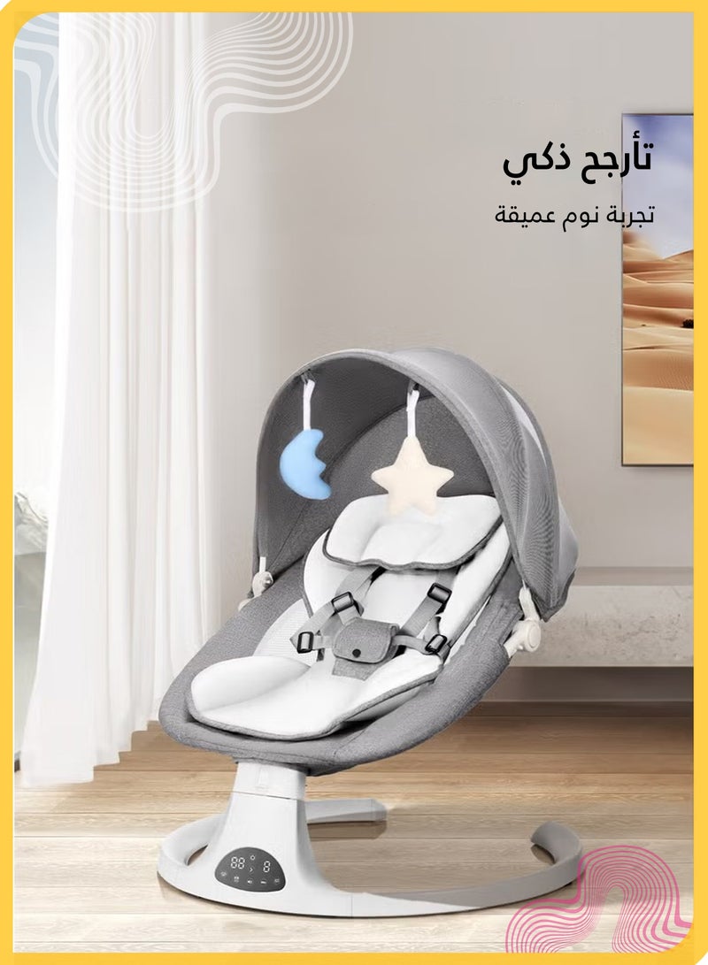 She&Little Baby Swing for Infants, Bluetooth Infant Swing with Music Speaker, Bluetooth Touch Screen/Remote Control Timing Function with 5 Speeds, 3 Seat Positions,8 Music, 5 Point Harness Belt- Grey  - Image 2