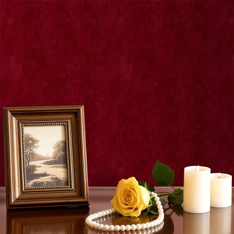 HelloWall Garnet Velvet Wallpaper Peel and Stick Fabric Felt Wallpaper Wrinkled Textured Self Adhesive Dark Red Velvet Flocking Liner Felt Sheets Contact Paper for Jewelry Drawers Cabinets 17.7"x80" - Image 5