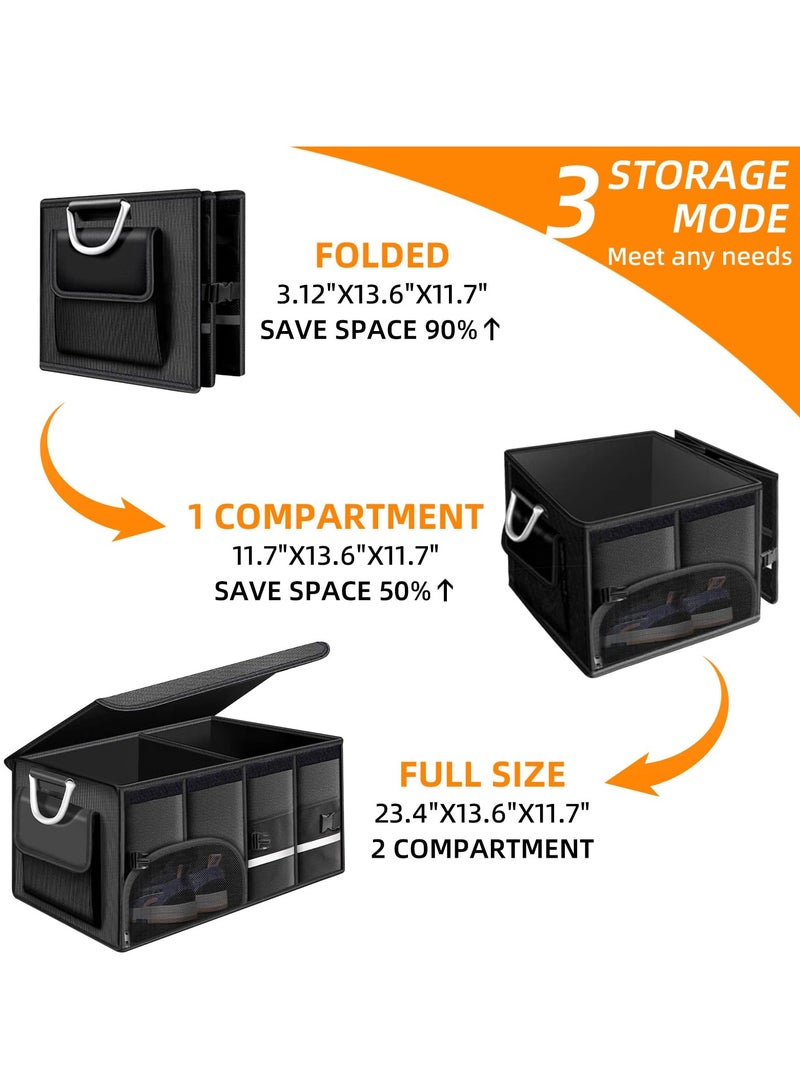 سيوسي منظم تخزين صندوق السيارة مع غطاء، صندوق تخزين السيارة بسعة 72 لتر، قاعدة غير قابلة للانزلاق، مقاوم للماء، مقاوم للغبار، جيب شبكي متين قابل للطي لسيارة سيدان أو سيارات الدفع الرباعي (أسود) - Image 2