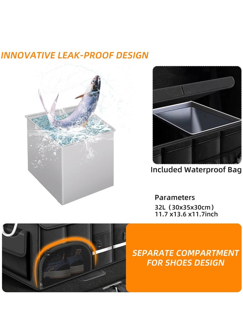 سيوسي منظم تخزين صندوق السيارة مع غطاء، صندوق تخزين السيارة بسعة 72 لتر، قاعدة غير قابلة للانزلاق، مقاوم للماء، مقاوم للغبار، جيب شبكي متين قابل للطي لسيارة سيدان أو سيارات الدفع الرباعي (أسود) - Image 3