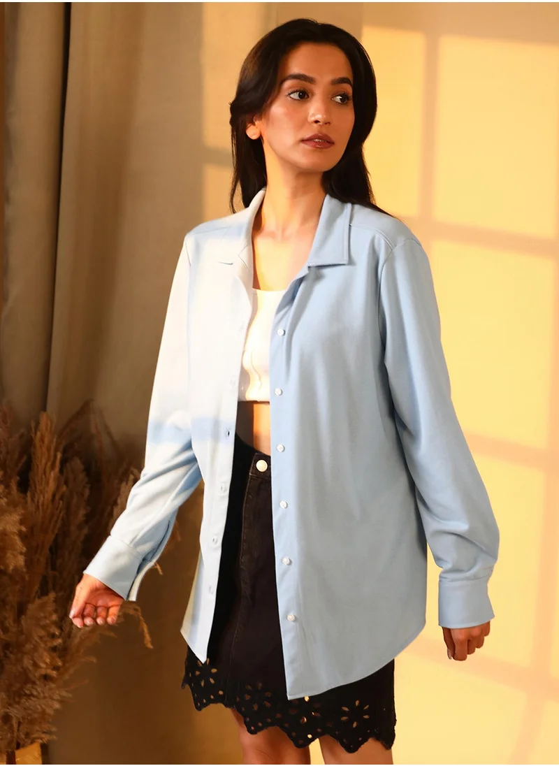 PINACOLADA Women's Icy Blue Solid Long Shirt