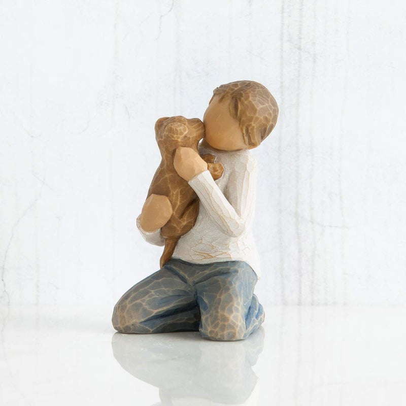 Willow Tree Kindness (boy), Above All, Kindness, Boy in Blue Jeans Holding Dog, Works Well in Groupings That Reflect Family Relationships, Pet Owners, Animal Lovers, Sculpted Hand-Painted Figure - Image 2