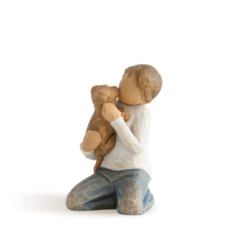 Willow Tree Kindness (boy), Above All, Kindness, Boy in Blue Jeans Holding Dog, Works Well in Groupings That Reflect Family Relationships, Pet Owners, Animal Lovers, Sculpted Hand-Painted Figure - Image 1
