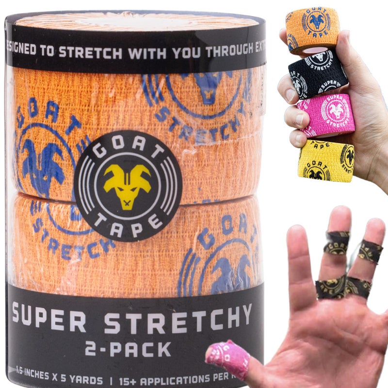 Goat Tape Super Stretchy Thumb Tape Weightlifting Hook Grip Tape WOD Tape for Cross Training Gym Workout Tape Athletic Finger Wrap Flexes with Every Move 15 Feet per Roll Orange 2Pack - Image 2