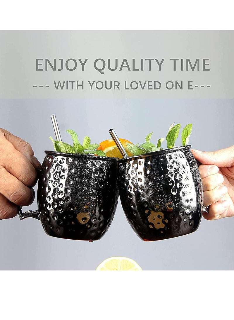 SYOSI Moscow Mule Mugs Large Lined Mascow Mule Cups Set 18oz Black Plated Stainless Steel Mugs Bulk Food Safe Hammered Mug for Chilled Cold Drinks Home Drinkware (2 Packs Black)  - Image 4
