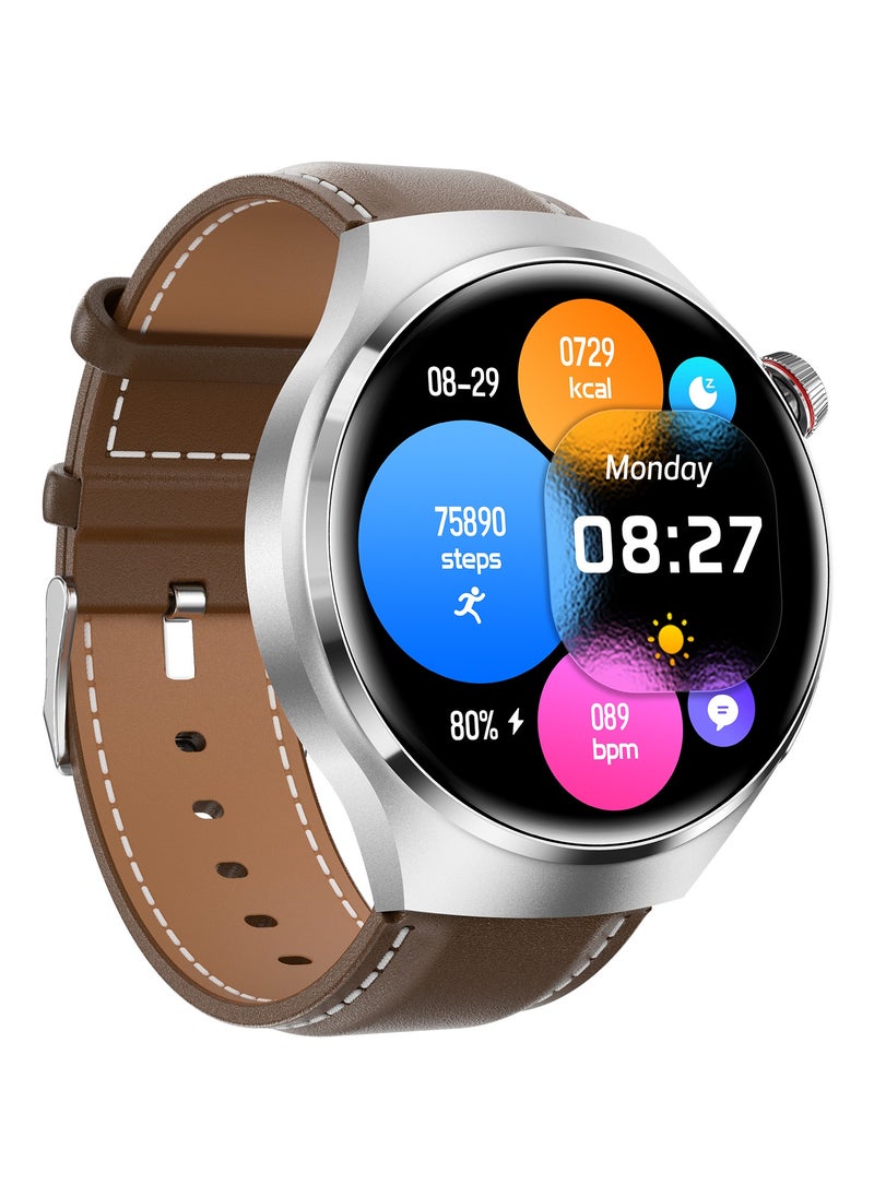 Generic - Smart watch GT4 PRO with Bluetooth calling function (answer/make calls), fitness tracking watch with sleep monitoring function IP68 (leather brown) - Image 1