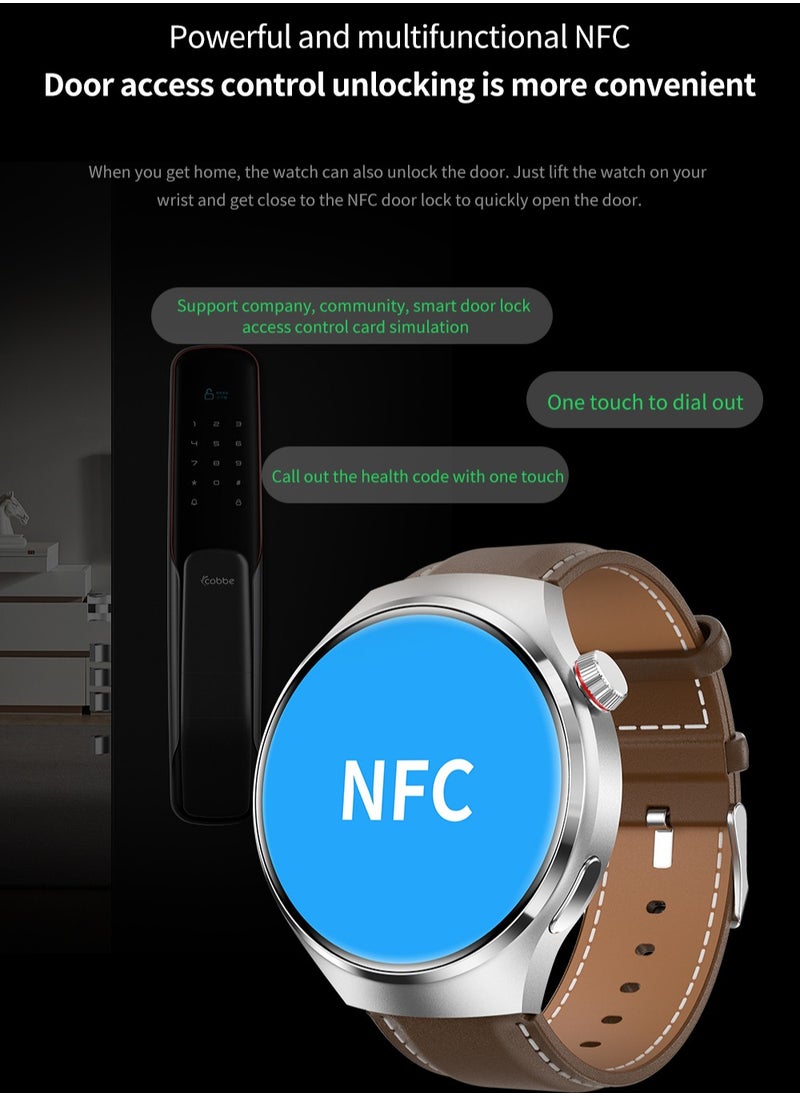 Generic - Smart watch GT4 PRO with Bluetooth calling function (answer/make calls), fitness tracking watch with sleep monitoring function IP68 (leather brown) - Image 1