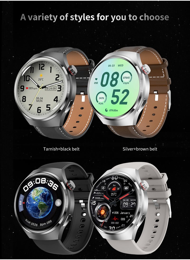 Generic - Smart watch GT4 PRO with Bluetooth calling function (answer/make calls), fitness tracking watch with sleep monitoring function IP68 (leather brown) - Image 1