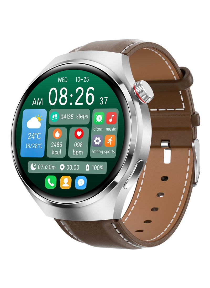Generic - Smart watch GT4 PRO with Bluetooth calling function (answer/make calls), fitness tracking watch with sleep monitoring function IP68 (leather brown) - Image 1