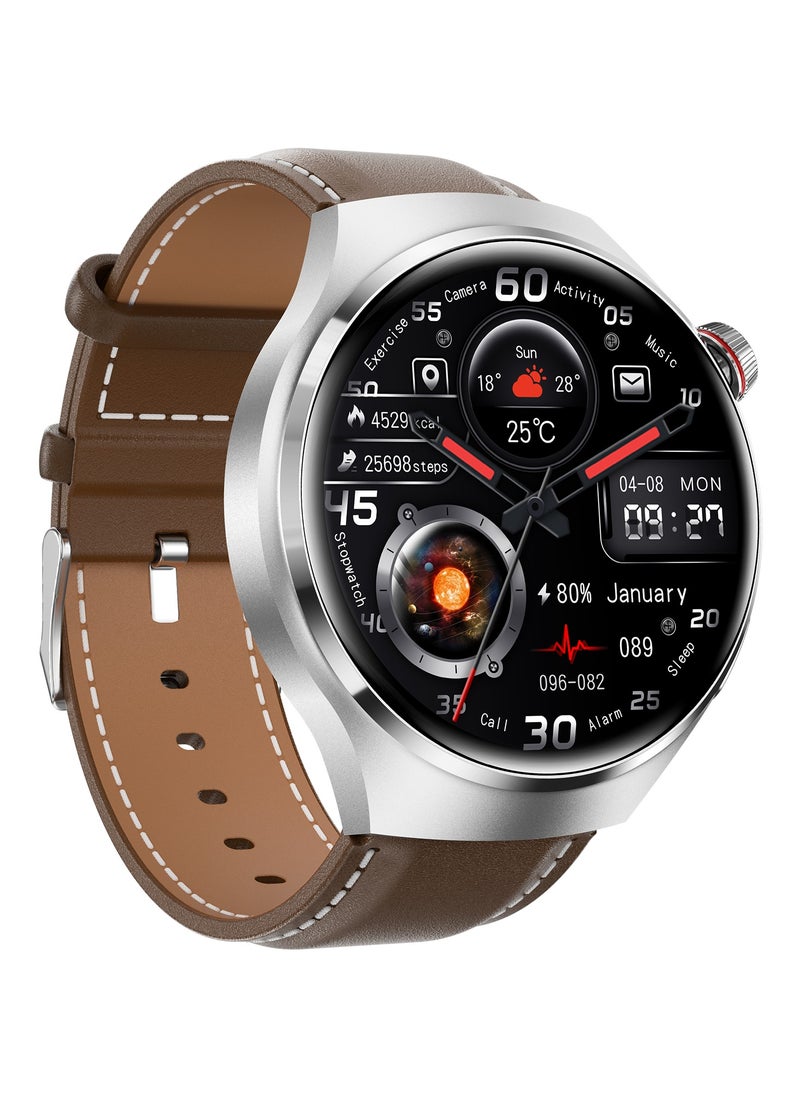 Generic - Smart watch GT4 PRO with Bluetooth calling function (answer/make calls), fitness tracking watch with sleep monitoring function IP68 (leather brown) - Image 1