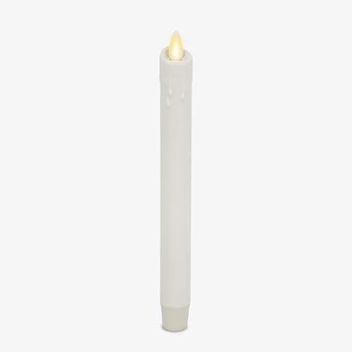 Luminara White Single Wax Drip Flameless Candle Tapers 1 x 95 inch Moving Flame LED Candle Unscented Real Wax with Dripped Top Timer Function Table Mantel Holiday Decoration - Image 1