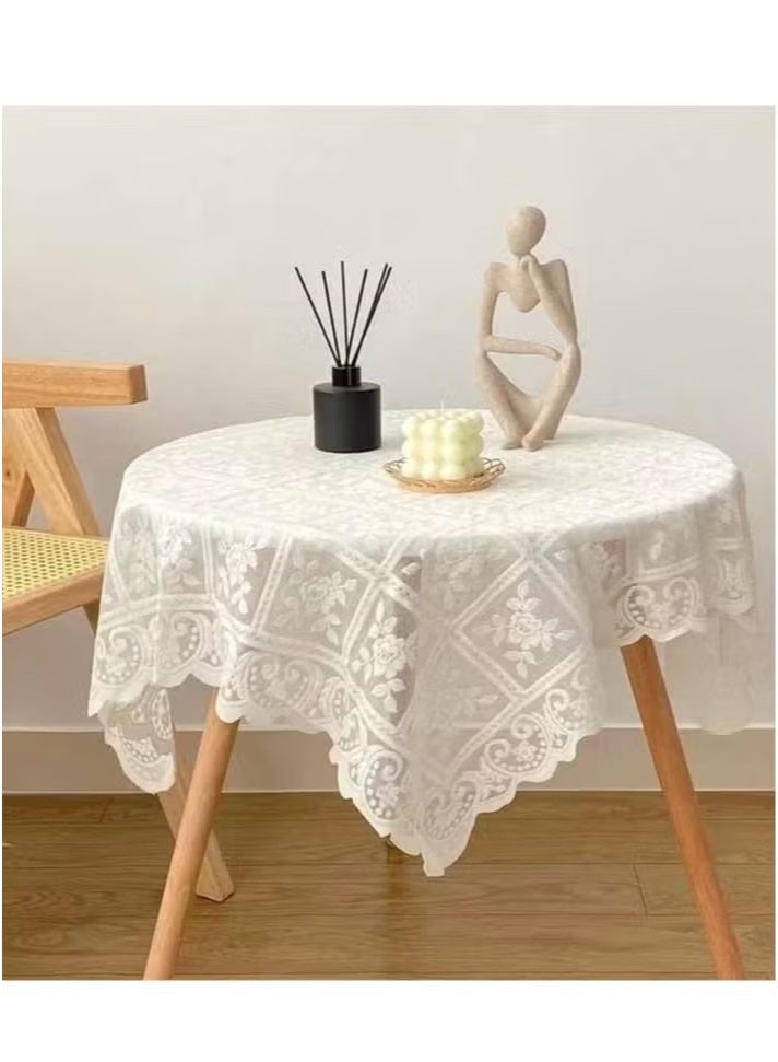 OMEVE Macrame Lace Table Doilies Square Bedside Tablecloth Nightstand Cover Coffee Dining Tables Centerpiece Small Table Cloth Vase Mat (Pure White 60*60cm)  - Image 3