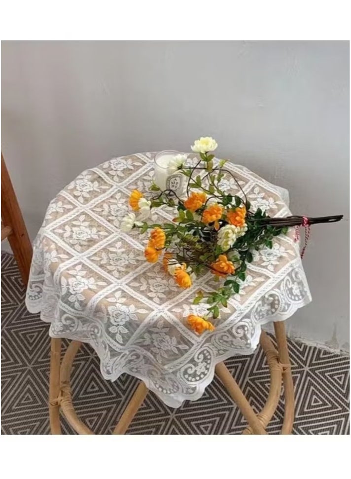 OMEVE Macrame Lace Table Doilies Square Bedside Tablecloth Nightstand Cover Coffee Dining Tables Centerpiece Small Table Cloth Vase Mat (Pure White 60*60cm)  - Image 4
