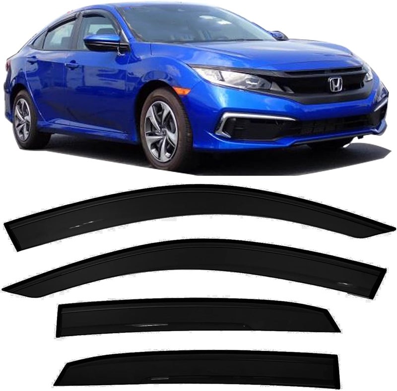 TONOYTIM Window Visors Rain Guards Tape on Side Car Vent Sun Shade for 2016-2021 Honda Civic 4-Door Sedan, Wind Deflectors Smoke 4-Pieces Set - Image 1