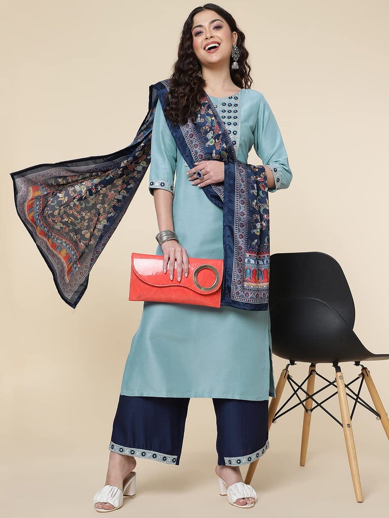 Shiv Textiles Silk Embroidered Kurta Set for Women (224-Sky Blue-XXL) - Image 5