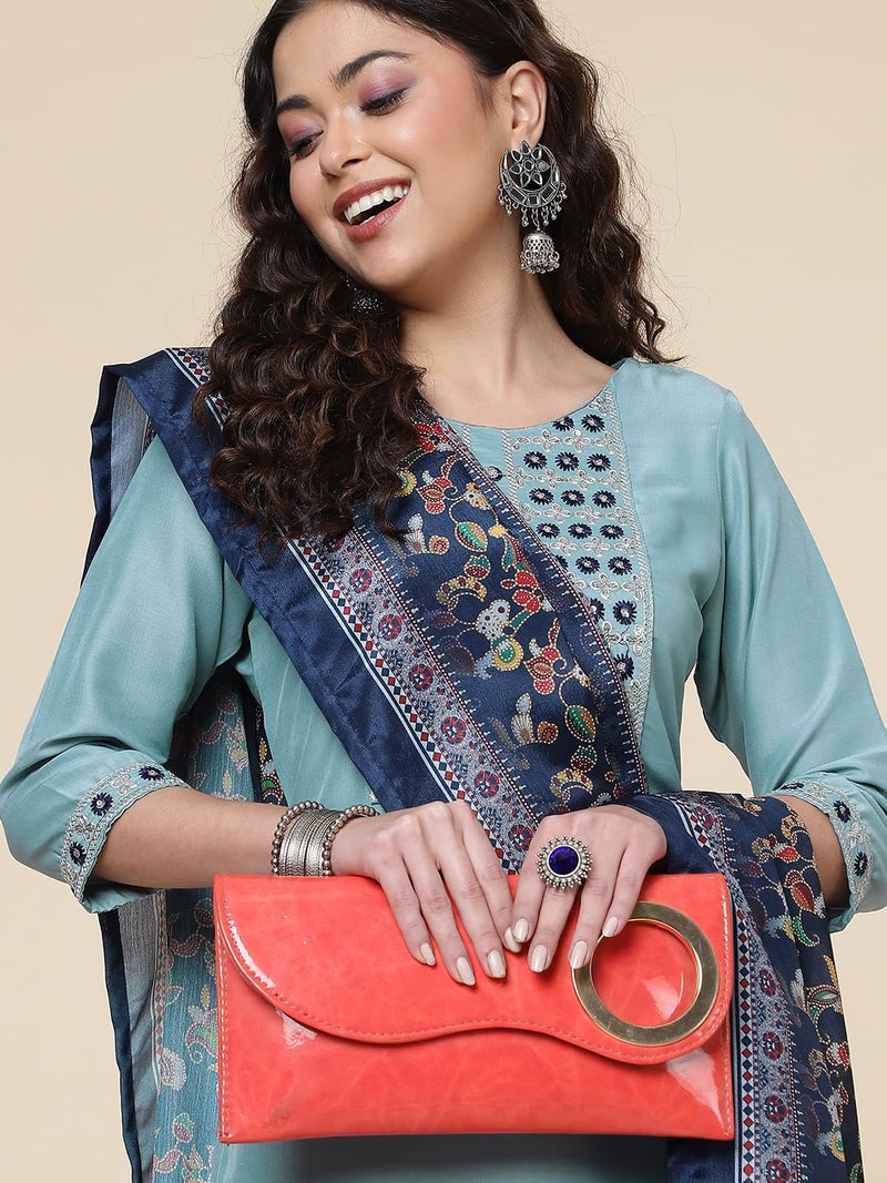 Shiv Textiles Silk Embroidered Kurta Set for Women (224-Sky Blue-XXL) - Image 2
