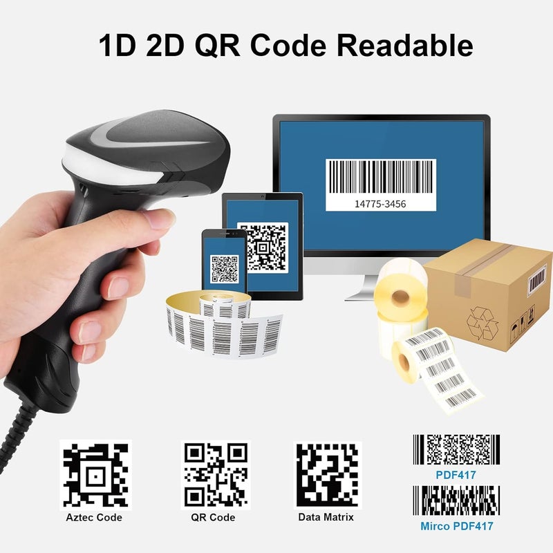 JRHC 1D 2D Wired Barcode Scanner QR Barcode Scanner Handheld Barcode Reader QR Data Matrix PDF417 - Image 4