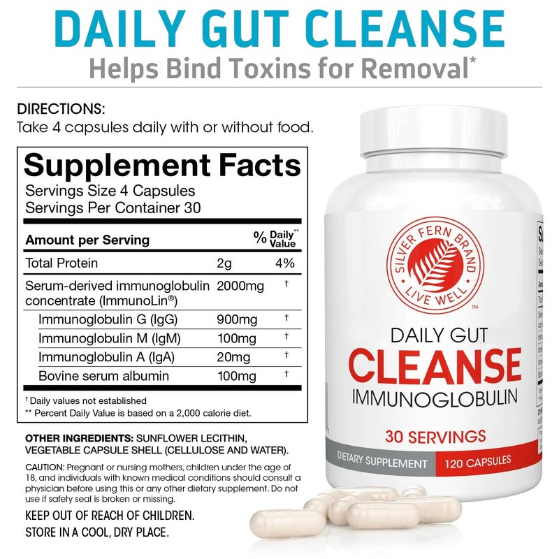 Silver Fern Cleanse - Daily Gut - 1 Bottle - 120 Capsules - 30 Day Supply - Immunoglobulin G, A & M -(IgG, IGA, IgM) - Postbiotic (EXP: SEPT 2026) - Image 3