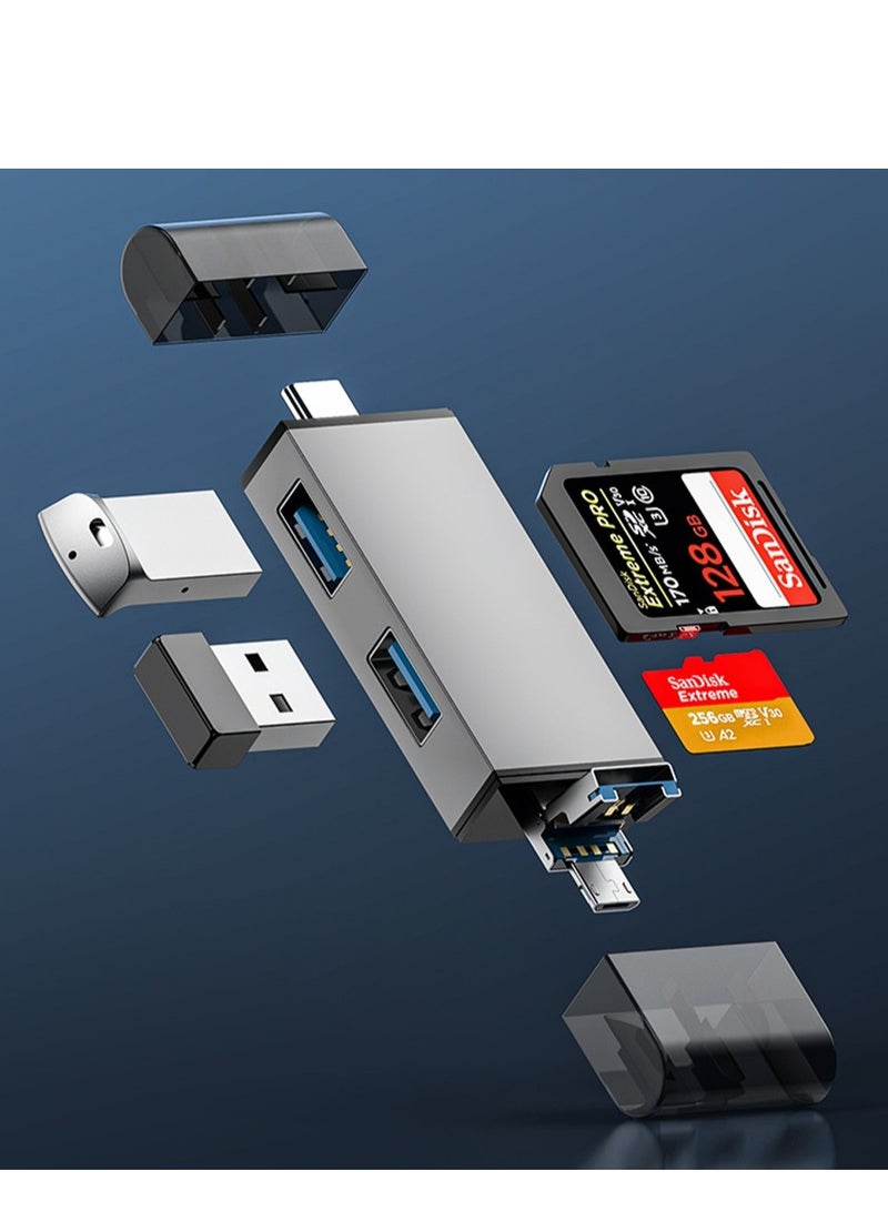 Angmei USB 3.0 metal card reader high speed mobile phone computer camera two in one card reader dual card reading SD/TF SD Card Reader Dual Connector Memory Card Reader Adapter otg type-c3.0 - Image 1