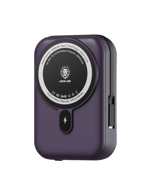 20000mAh Monaco Magsafe Power Bank 22.5W PD+QC / Magnetic Attraction / LCD Display /Compatible with MagSafe for iPhone 14/13/12 Series / Integrated Lightning Cable - Purple