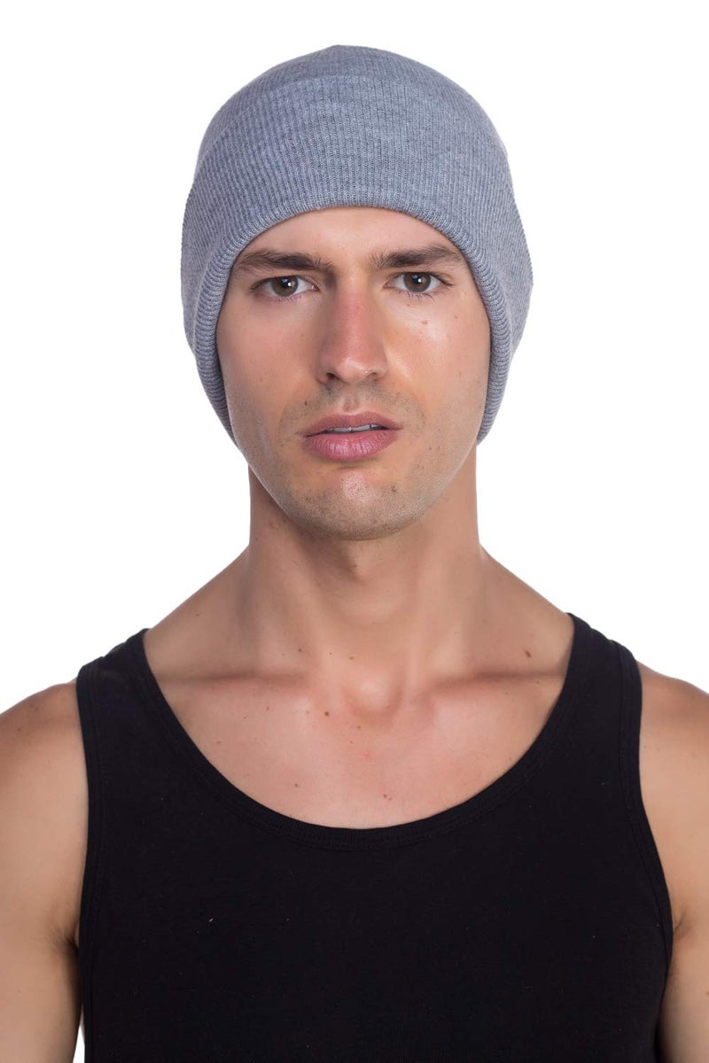 Top Level Beanie Men Women - Unisex Cuffed Plain Skull Knit Hat Cap, Heather Grey - Image 4