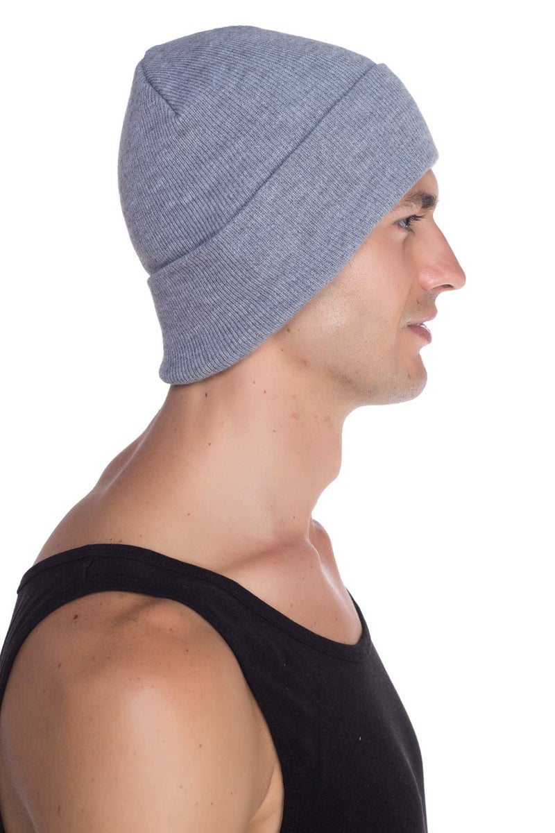 Top Level Beanie Men Women - Unisex Cuffed Plain Skull Knit Hat Cap, Heather Grey - Image 5