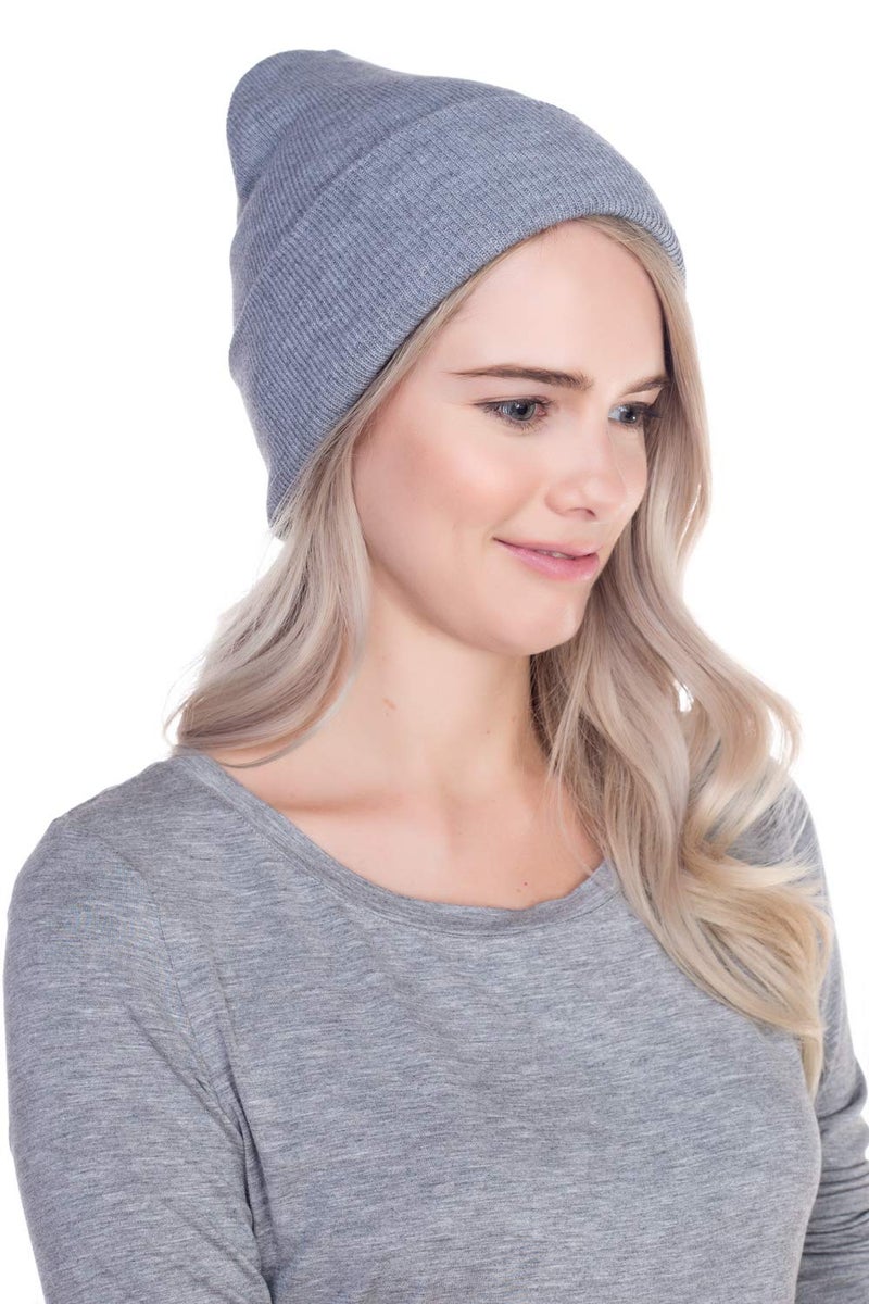 Top Level Beanie Men Women - Unisex Cuffed Plain Skull Knit Hat Cap, Heather Grey - Image 3