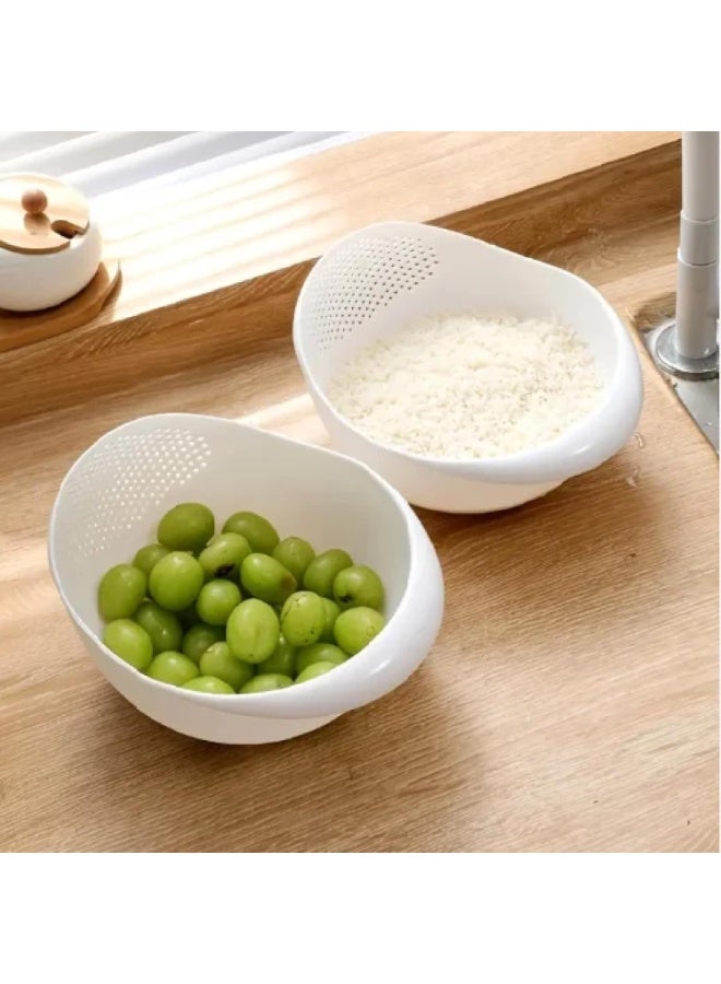 Beauenty Colander Food Grade Plastic Rice Beans Peas Washing Filter Strainer Basket Sieve Drainer Cleaning Gadget Kitchen Accessories Rugged and easy to use (White) - Image 2