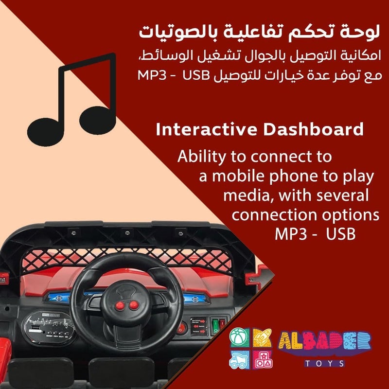 ALBADER Electric Mini Jeep for Kids with 12V Battery and Remote Control - Red - Image 4