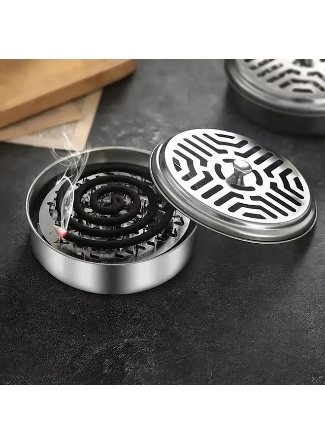 3pcs Stainless Steel Mosquito Coil Holder Portable Incense Burner Box with Lid Silvery - Image 2