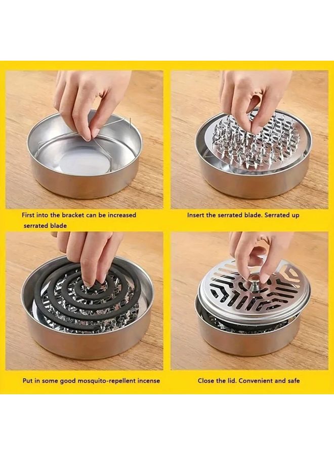 3pcs Stainless Steel Mosquito Coil Holder Portable Incense Burner Box with Lid Silvery - Image 3