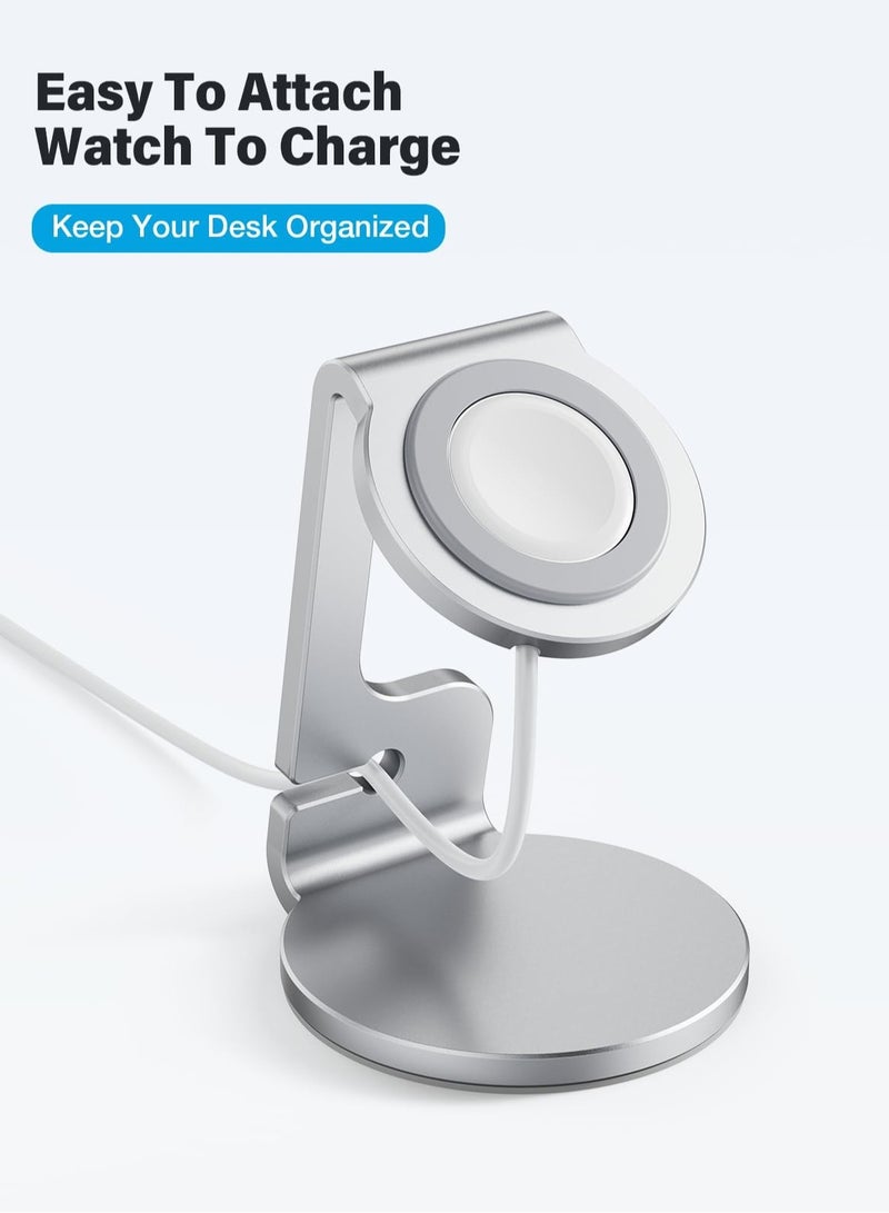 KASTWAVE Apple Watch Stand - Future-Proof Charging Dock for All iWatch Series | Sturdy Apple Watch Holder with Cable Management | Compatible with Series 8, 7, 6, 5, 4, 3, 2, 1 (Silver) - Image 2