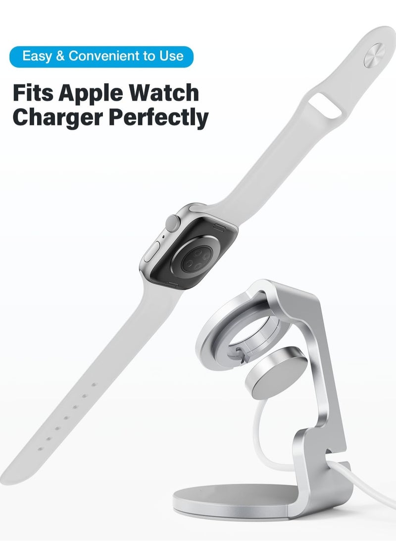 KASTWAVE Apple Watch Stand - Future-Proof Charging Dock for All iWatch Series | Sturdy Apple Watch Holder with Cable Management | Compatible with Series 8, 7, 6, 5, 4, 3, 2, 1 (Silver) - Image 4