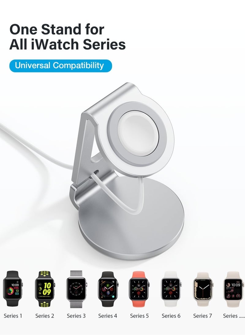 KASTWAVE Apple Watch Stand - Future-Proof Charging Dock for All iWatch Series | Sturdy Apple Watch Holder with Cable Management | Compatible with Series 8, 7, 6, 5, 4, 3, 2, 1 (Silver) - Image 5