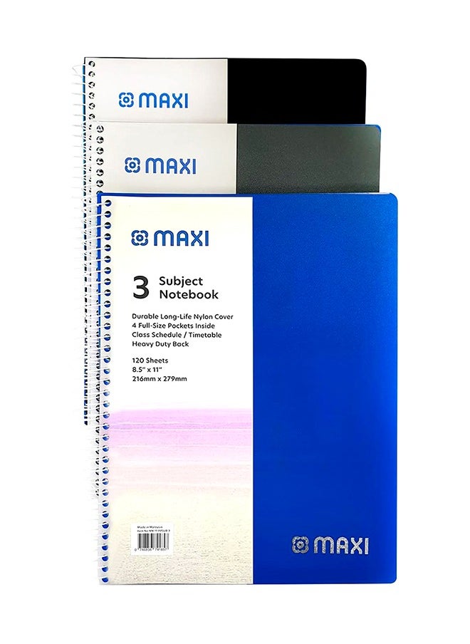Maxi 3 Subject Notebook Assorted Colours Plastic Cover 