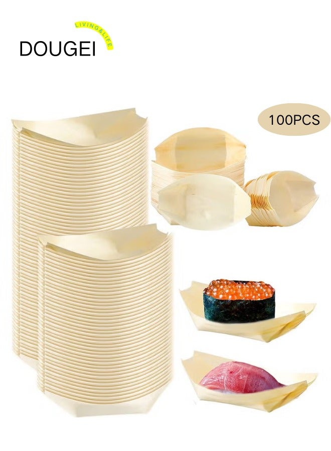 دوغي 100 قطعة من أطباق القوارب الخشبية القابلة للاستخدام مرة واحدة، أطباق 4 بوصات من الخيزران، أطباق السوشي القابلة للاستخدام مرة واحدة، طبق من أوراق الخيزران القابلة للاستخدام مرة واحدة، صينية تقديم، حاوية طعام، وعاء خشبي للحفلات والمنازل - Image 1