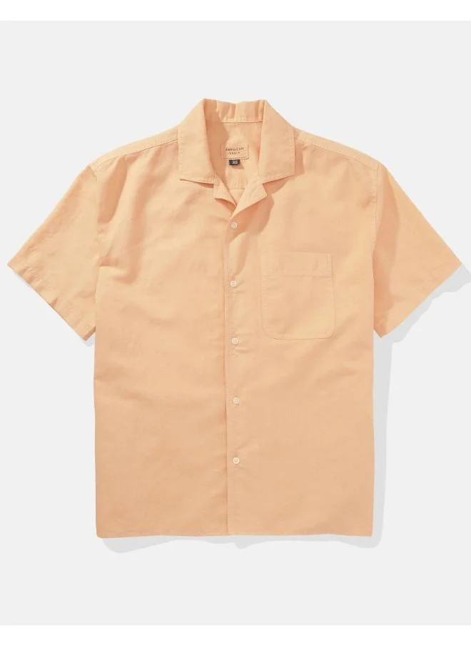 American Eagle AE Linen-Blend Button-Up Poolside Shirt