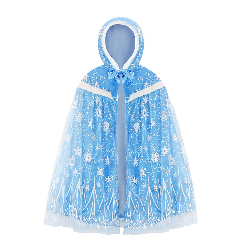 XEPST Princess Hooded Cape Blue Snowflake Cape for Princess Fancy Dress Halloween Christmas Costume - Image 3